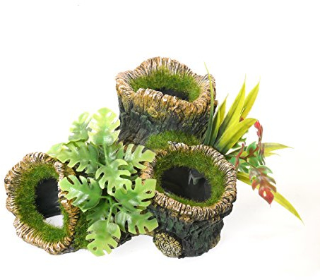 Blue Ribbon 911772 Hohler Baumstumpf mit Pflanzen, Großes Aquarium und Aquaristik-Ornament, 19 cm
