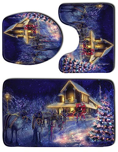 JMAHM Cubierta de Asiento de Inodoro Estera Alfombras de Baño Juego de Baño de 3 Piezas Antideslizante Alfombra de Baño Estera de Pedestal Navidad (SHDJ16)