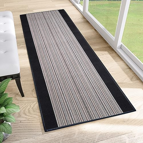 TAPISO Anti Rutsch Teppich Läufer rutschfest Meterware Modern Brücke Streifen Gestreift Design Grau Meliert Flur Wohnzimmer 80 x 200 cm