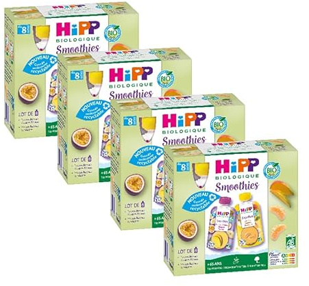 HiPP - Smoothies - Multipack 2 variétés dès 8 Mois - Gourdes - 8x90g - Lot de 4 - BIOLOGIQUE