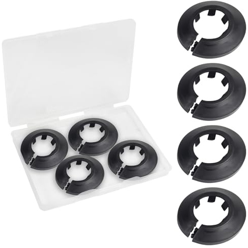 MroMax Schwarze Kunststoff-Rosettenplatte für 2,4 cm Wasserrohrdekoration | Aufsteckkappen für Wandrohre, 25 mm Rohrflansch, dekorativer Kragen für Küchenventil, WC-Zuleitung, 4 Stück
