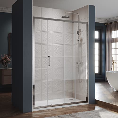 SIRHONA Porte de douche 170x 185 cm coulissante Porte douche extensible Paroi en niche verre trempé pour douche, profilés aspect chromé Cabine de douche coulissante
