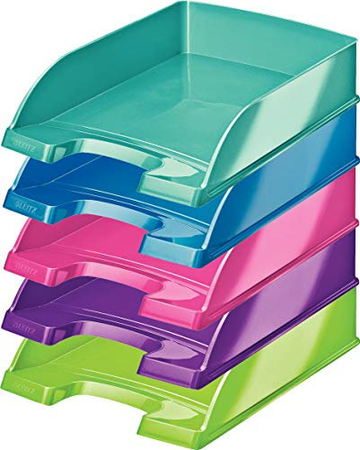 Leitz Briefkorb Wow A4 (5er Pack, Farblich Sortiert) Blau, Eisblau, Pink, Violett und Grün