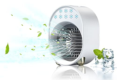 Mini Mobile Klimageräte, Luftkühler mit wasserkühlung, USB Air Conditioner 4 In 1 Mini Klimaanlage für Zimmer, Raumkühler Leise für Sommer mit 3 Kühlstufen, Ideal für Hause, Büro, Schlafzimmer (Weiß)