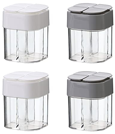 Paquete de 4 contenedores de especias portátil para viajes, camping, condimentos, especias, dispensador de especias, dispensador de especias de plástico, salero, pimienta, picadero, picnic, cocina,