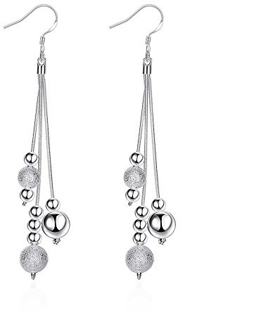 Elegant Ball Bead Long Chain Dangle Drop Earrings for Women Sterling Silver Plated Fashion Tassel Thread Hook Dangling
