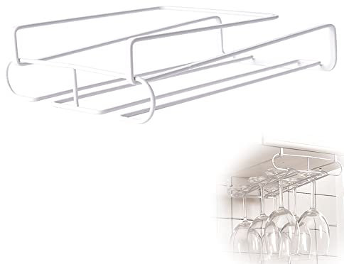 FDDE Portabicchieri Vino Sotto L'armadio, Portabicchieri Appendere Sospeso, Porta Bicchiere Calici per Cucina, Bar, Ristorante (Bianco)