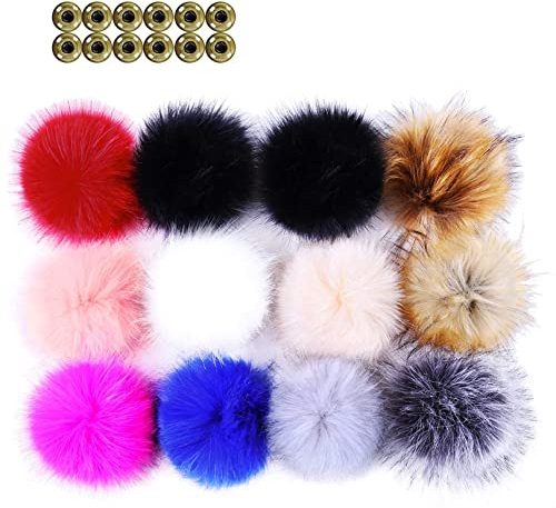 12 Stücke bommel mit druckknopf,12CM kunstfell pompon,Faux Fuchs Pelz Flauschigen Pompon Ball mit Abnehmbare Drücken Taste für Abnehmbare Strick Mützen Bekleidung Zubehör.