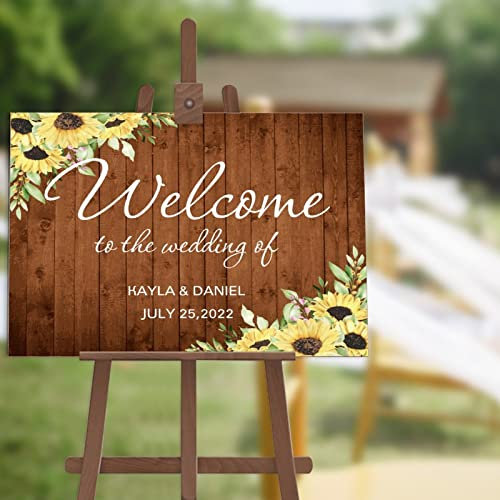 Panneau de bienvenue de mariage personnalisé en bois « Welcome to Our Wedding » - Décoration florale - Décoration florale - Affiche de réception de mariage pour cérémonie, fiançailles, fête, cadeau -