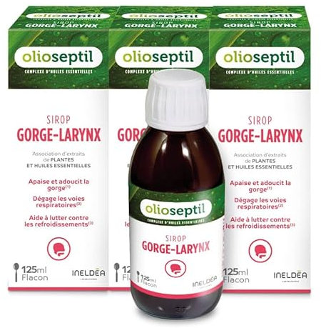 OLIOSEPTIL - Sirop Gorge-Larynx - Association d'extraits de Thym & Sauge, huile essentielle d'Eucalyptus, Propolis et Miel de Manuka - Adoucit la gorge & apaise les voies respiratoires - Lot de 3