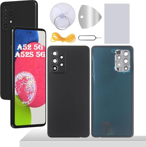 YHX-OU 6.5'' Akkudeckel für Samsung Galaxy A52 5G Galaxy A52s 5G Rückseite Glas Backcover Back Glas Ersatz Reparatur Set + Werkzeug (Schwarz)