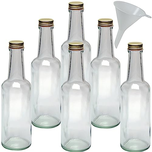 mikken Lot de 6 petites bouteilles en verre 250 ml + 1 entonnoir