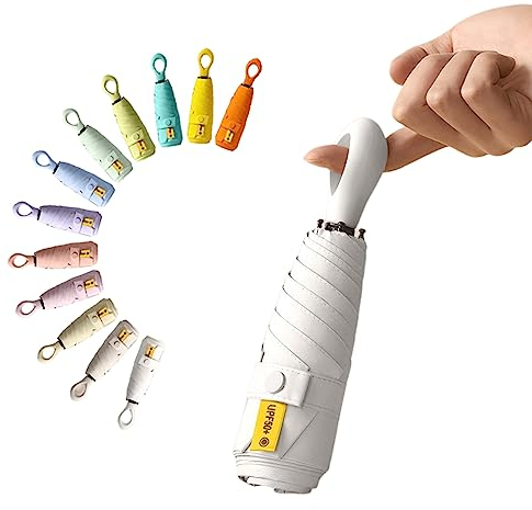 Mini-Sonnenschirm, Reise-Regenschirm, Ringgriff, Stoffbeschichtung mit LSF 50 schützt zu 99,9 % vor Sonne, kompakt, klappbar, leicht, klein, tragbar, für Herren, Damen, Kinder, Handtasche, Rucksack,