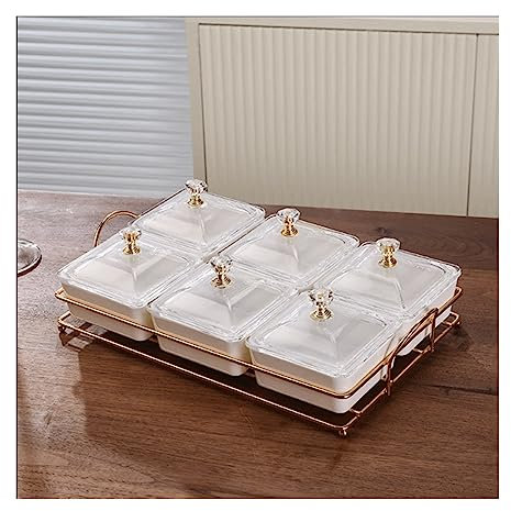 Salad Bowl Divided with Cover Metal Tray Removable Compartment Dip Bowls Used for Appetizer Fruit Ice Cream Candy Nuts Snacks Chip Dip Bowls Snack Bowl (Color : D)