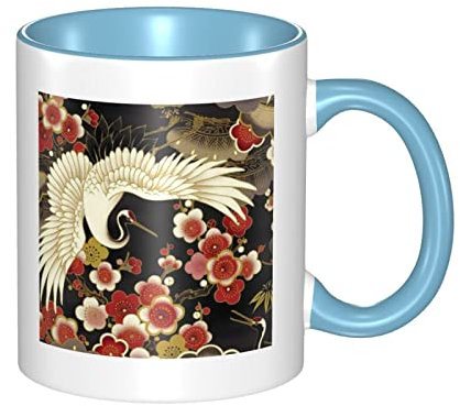 RFSHOP Taza de cerámica, taza de flor de grulla, taza de té y café para hombres y mujeres