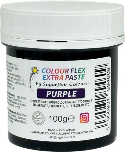 Sugarflair Colourflex Extra Paste Lebensmittelfarbe Paste Purple - Essbare Lebensmittel Farbe für Buttercreme, Schokolade, Zuckerpaste, Zuckerguss, Fondant, Kuchenmischungen, Teig und mehr - 100g