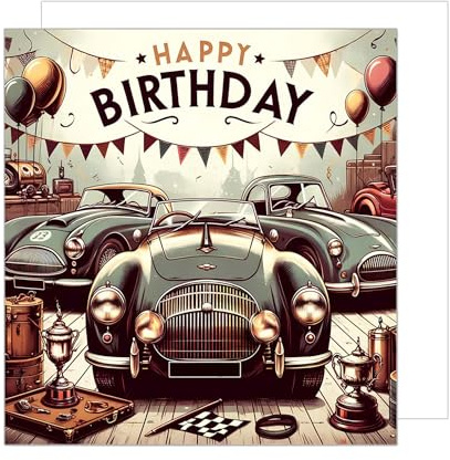 Edition Seidel Premium quadratische Geburtstagskarte mit Umschlag. Glückwunschkarte Happy Birthday Billet Karte für Mann Vater Sohn Opa Freund Auto Oldtimer (GQ272 SW024)