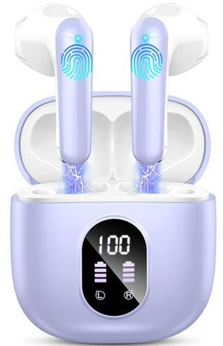 Drsaec Bluetooth Kopfhörer, Kopfhörer Kabellos Bluetooth 5.3 In Ear Kopfhörer, Mini Kabellose Kopfhörer mit 4 ENC Noise Cancelling Mic, 50H Spielzeit Wireless Earbuds, LED-Anzeige, Ohrhörer violett