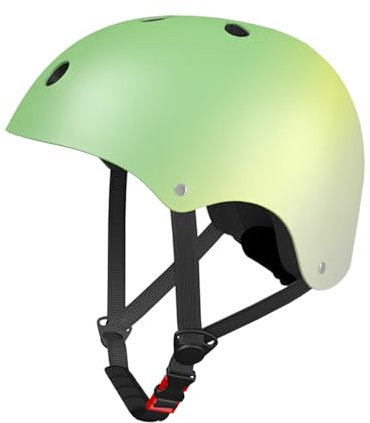 LANOVAGEAR Skaterhelm Fahrradhelm, Belüftung Sicherheit leicht Skateboarding Helm für Fahrrad Skateboard Scooter Kind Erwachsene (grün+gelb+grau, S)