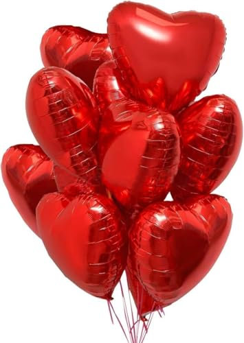 SKYIOL T619 Lot de 20 ballons en aluminium en forme de cœur Rouge 45,7 cm Pour mariage, fiançailles, Saint-Valentin, fête des mères, anniversaire, fête