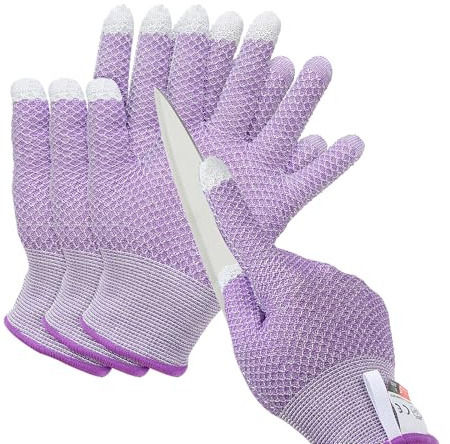 PATIKIL Cut Resistant Gloves, 2 Pair Touchscreen Level 5 Protection Cutting Gloves Anti Cut Kitchen Work Glove for Mandolin Slicing Oyster Shucking Whittling Wood Carving, Purple, Small