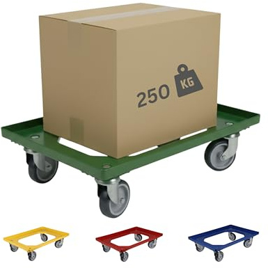BADfabrik24 Transportroller Kunststoff 60x40 cm Grün, 1 Stück – 4 Leichtlauf-Lenkrollen, Traglast 250 kg – ideal für Kisten & Euroboxen, stabile Transporthilfe