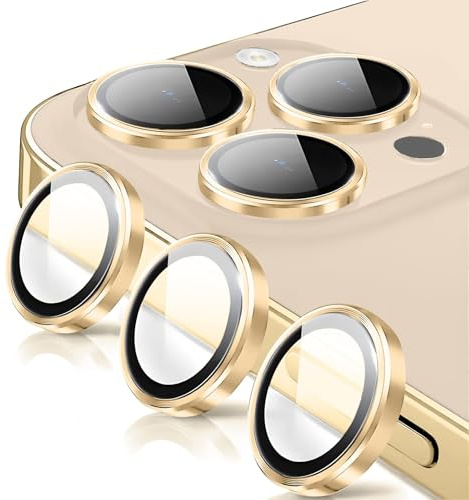 Rainway Camera Lens Protector for iPhone 14 Pro/iPhone 14 Pro Max, Shatterproof Ultra HD Individual Lens Protectors, 9H Ultra-tough Tempered Glass with Aluminum Rim, Ultra-thin, Gold
