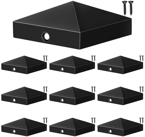 Pfostenkappen aus Eisen, 15,2 x 15,2 cm, 16 Stück, Zaunpfostenkappen mit Schrauben und einfacher Installation, Eisenpyramiden-Pfostenkappen, dekorative Zaunpfostenabdeckungen für Korridore, Decks