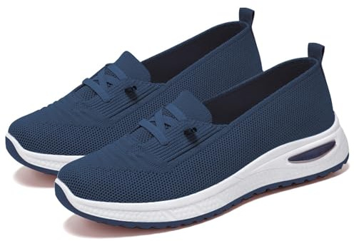 GYCF Scarpe Senza Lacci Donna, Ortopediche Sportive Sneakers Estive da Ginnastica Passeggio Slip On Scarpe Traspiranti Comode Antiscivolo Mesh Corsa Leggere,Blu,39EU