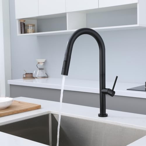 DILECI - Robinet de Cuisine avec Douchette Extractible – Mitigeur Bec Haut Pivotant 360° Noir Mat – Design Moderne Résistant à la Corrosion – Installation Facile et Fonctionnalité Optimale