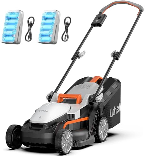 Litheli Akku Rasenmäher mit Zwei Akkus, 33cm, bürstenloser Motor, 30L Fangkorb, 25-65 mm Schnitthöhe, Rasenmäher Elektro inkl. 2X 20V 4,0 Ah Akku, Rasenmäher Elektro