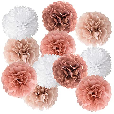 Ainmto 12 Stück Rose Seidenpapier Pompons Dekoration für Geburtstag, Hochzeit, Brautparty