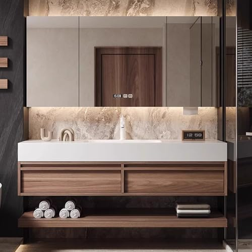ARKCHIU Mueble De Baño Suspendido con Lavabo Y Espejo, Mueble De Baño Suspendido, Incluye Lavabo CerámicoBrown,80cm/32in