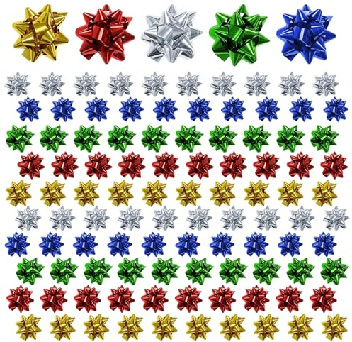 Bellanova 100 Pezzi Fiocco Regalo Adesivo da 1 Pollice, Fiocchi Decorativi in Pet Colorati, Piccolo Fiocchi Regalo per Confezioni Regalo e Decorazioni Festive (Multicolore)