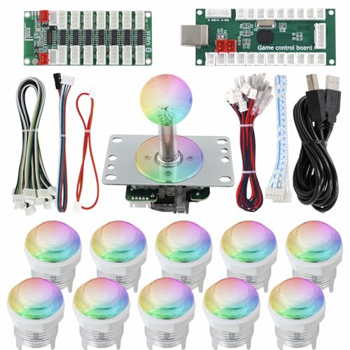 SJ@JX Arcade Kit d'encodeur USB avec boutons LED RVB et joystick Sanwa 4/8 voies, commutateurs mécaniques noirs, manette de jeu Plug & Play pour PC, MAME, Raspberry Pi, Windows