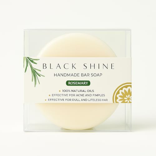 Black Shine – Gesichtsseife & – Gesichtsreiniger für unreine Haut, festes Shampoo für fettiges & müdes Haar – schwarze Seife & ätherische Öle – natürliche Pflege Haut & Haar (4 Stück)