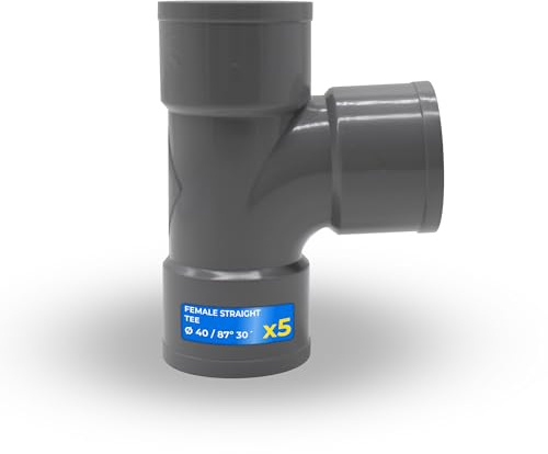 DOJA Barcelona Té PVC 87° Femelle-Femelle - Ø 40mm - Pack 5 - Facilite la Pose Compacte - Té Droit pour Canalisation Résistante - Raccord en T Pour Évacuation, Té Raccordement pour Tuyau PVC