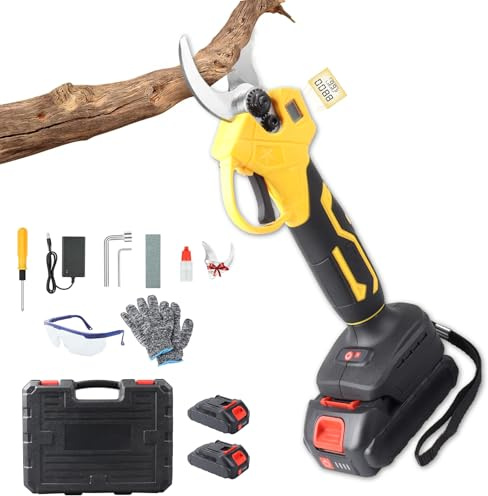 JIMACRO 35mm Tijeras Podar Electricas Brushless, 2 Niveles Ajustables Podadoras Profesionales con 2 * 2000mAh Baterías & LCD,Tijeras Eléctricas de Podar Inalámbricas para Jardinería Arboles Frutales