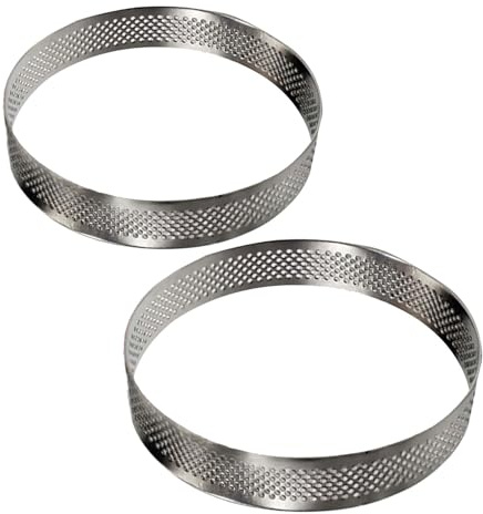 Amosfun Cercle à Gâteau Rond Perforé en Acier Inoxydable 2 Pièces | Mousse et Tartelettes, Argenté, Nettoyage Facile, Cuisson Homogène, Usage Quotidien et Fêtes