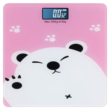 DECOMELODY Bilancia Digitale Ragazzo Ragazza e Adulti 180 Kg Ampio Schermo Lcd, Design Sottile Rosa Cartone Animato, Multifunzionale per Pesare Persone e Animali Domestici