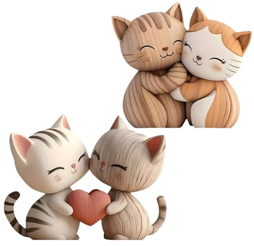 Dmrbiy 2 Stück 2D Holz-Katzenpaar-Figur Minimalistische Lustige Wohnzimmerdeko Katzen Deko Für Tisch Bücherhaustierliebhaber Wohnzimmer Flur Geburtstag Weihnachten