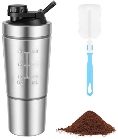 AYBUY Shaker Proteine, 600ml, 1 Brosse en Mousse Boule de acier inoxydable