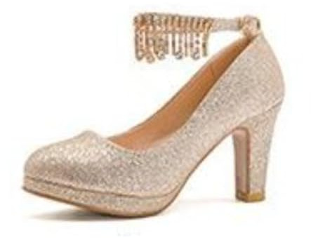 Genérico Zapatos De Novia con Brillo Strass Flecos Plataforma Tacón Ancho | Scarpe Sposa Glitterate Punta Tonda Plateau Tacco Largo Cinturino Strass Nappine Paillettes Décolleté Nozze