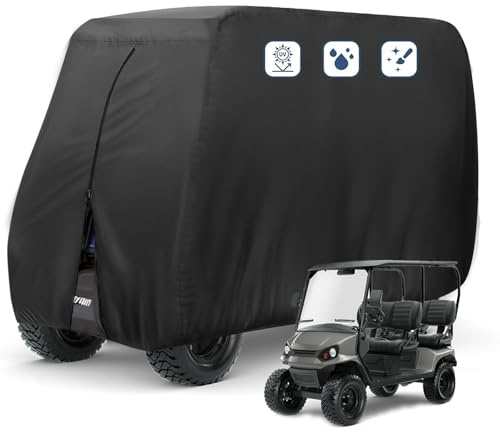 FLYMEI 4 Passenger Golf Cart Cover, Waterproof, Dustproof, Sunproof, Black, 420D Polyester, Up to 112 Inch