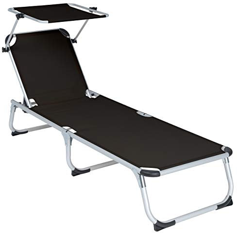 Divero Gartenliege Sonnenliege mit Dach 187x57x30 cm klappbar 5fach verstellbar Aluminiumrahmen Dreibeinliege wetterfest robust Keret (Schwarz)
