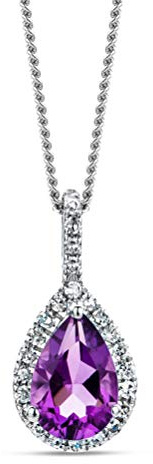 MIORE 0.07 Ct Diamant Halskette Damen mit Tropfen Kettenanhänger Edelstein/Geburtsstein lila Amethyst 0.35 Ct und Diamanten Brillanten kette aus Weißgold 9 Karat / 375 Gold