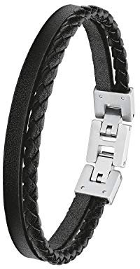 s.Oliver Armband Edelstahl Leder Herren Armschmuck, 20+1,5 cm, Schwarz, Kommt in Schmuck Geschenk Box, 2027411