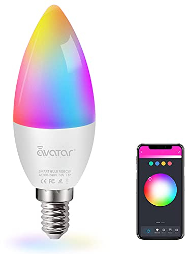 Avatar Controls E14 Smart Bulb Compatible with Alexa Google Home, Music Sync WiFi LED Candle Light 5W, Colour Dimmable RGB Warm White/Daylight, No Hub Required(2700-6500K)