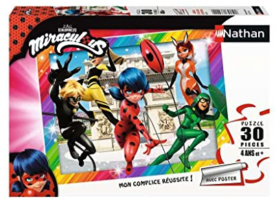 NATHAN - Kinderpuzzle - 30 Teile - Marienkäfer und Seine Superheldenfreunde - Miraculous - Mädchen oder Junge ab 4 Jahren - Premium-Puzzle - Dicker, Stabiler Karton - Superhelden - 86385