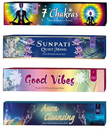 SOUL STICKS Handcrafted Incense Sticks Variety 4 Pack | 100% Natural Masala Incense Organic Home Fragrance Agarbatti | 15 Grams 10 Incense Sticks Per Pack (Divine Energy)